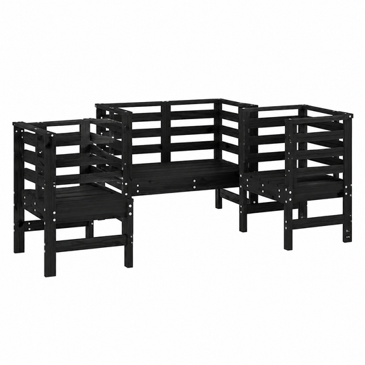 Ensemble de mobilier de jardin 3 pièces en pin massif noir