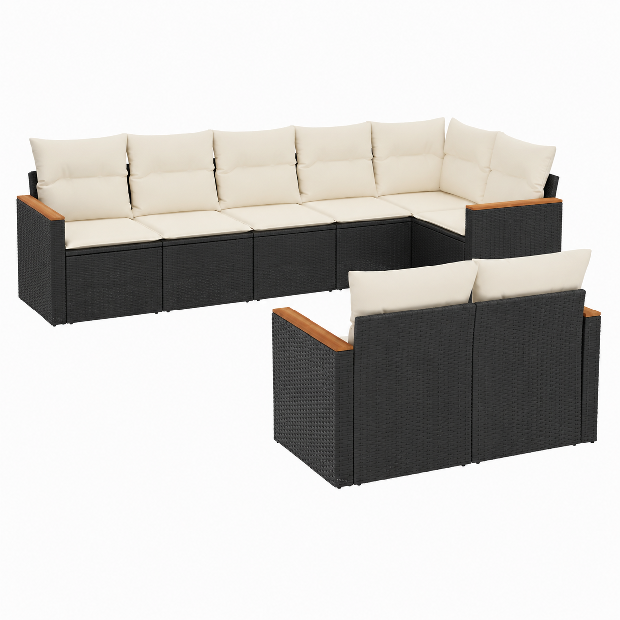 Ensemble de mobilier extérieur 8 pièces avec coussins noirs
