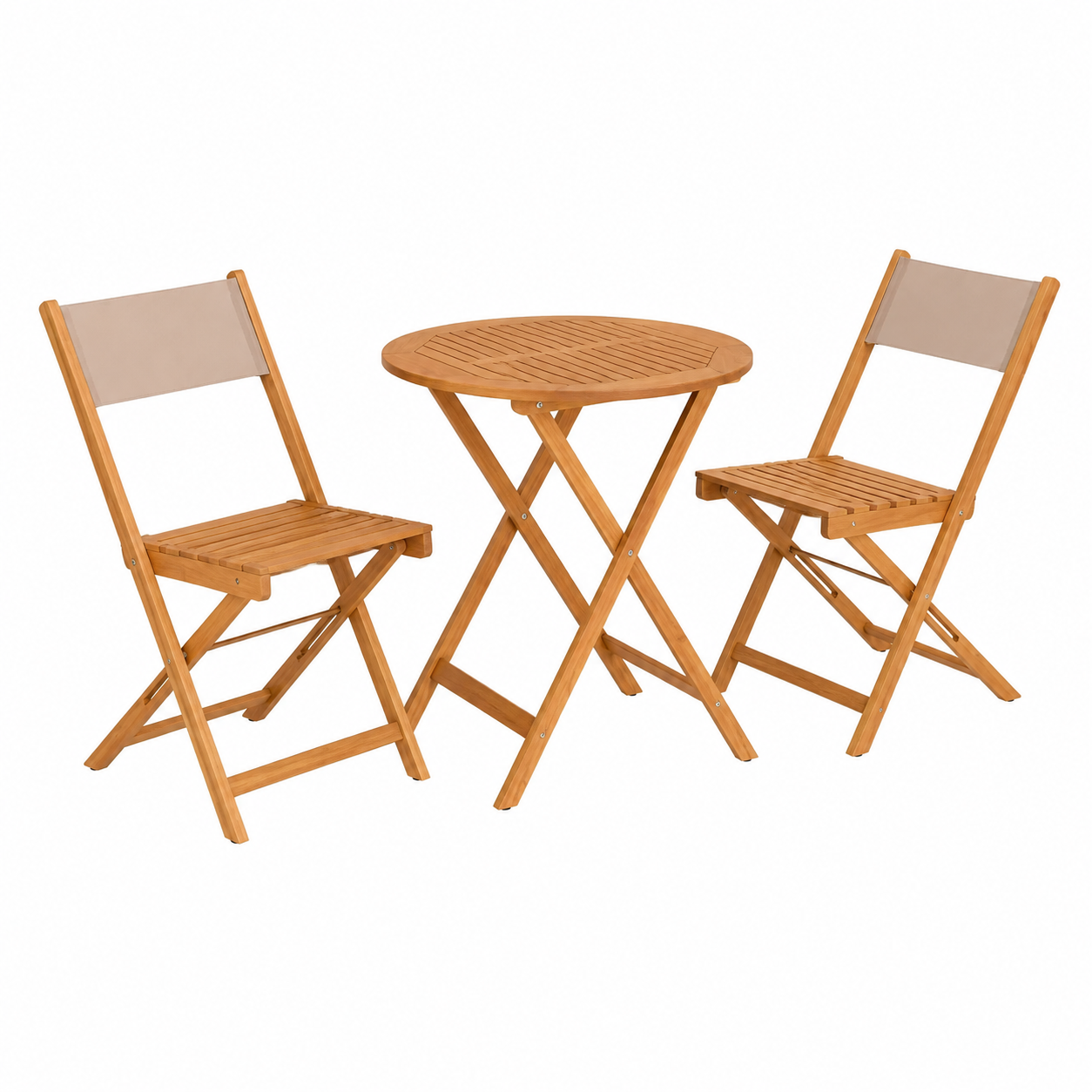 Ensemble de bistro 3 pièces en tissu taupe et bois massif