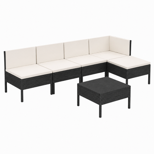 Ensemble de mobilier de jardin 6 pièces avec coussins en résine tressée