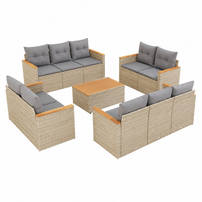 Ensemble de mobilier d'extérieur 13 pièces en résine tressée beige