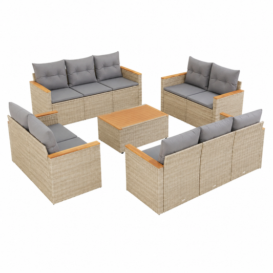Ensemble de mobilier d'extérieur 13 pièces en résine tressée beige