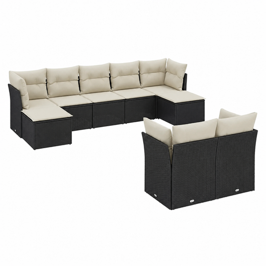 Ensemble de mobilier d'extérieur 9 pièces avec coussins noirs