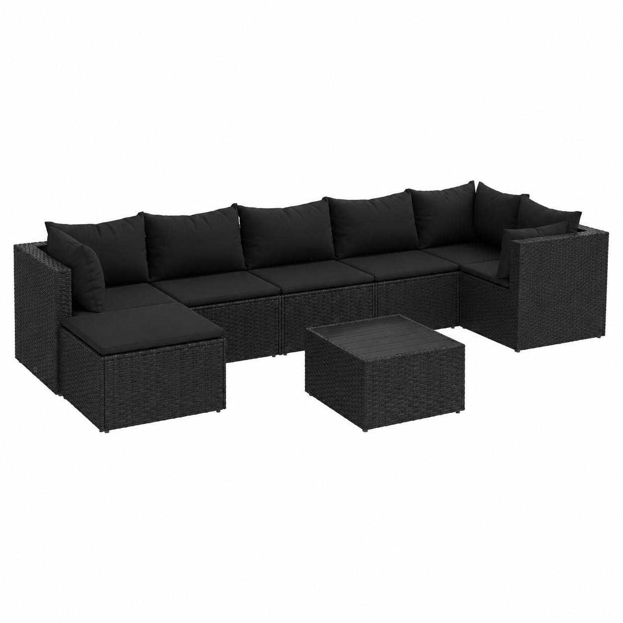 Ensemble de mobilier de jardin 8 pièces avec coussins noirs en résine tressée
