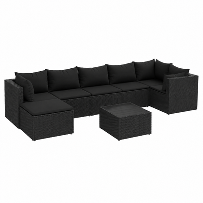 Ensemble de mobilier de jardin 8 pièces avec coussins noirs en résine tressée