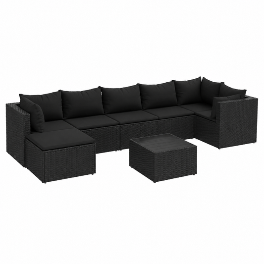 Ensemble de mobilier de jardin 8 pièces avec coussins noirs en résine tressée