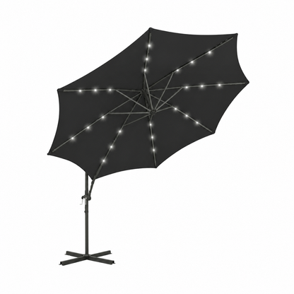 Grand parasol déporté avec éclairage LED 300 cm noir