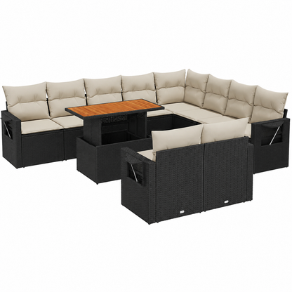 Ensemble de mobilier de jardin en résine tressée avec coussins noirs