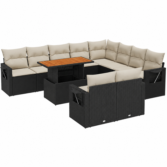 Ensemble de mobilier de jardin en résine tressée avec coussins noirs