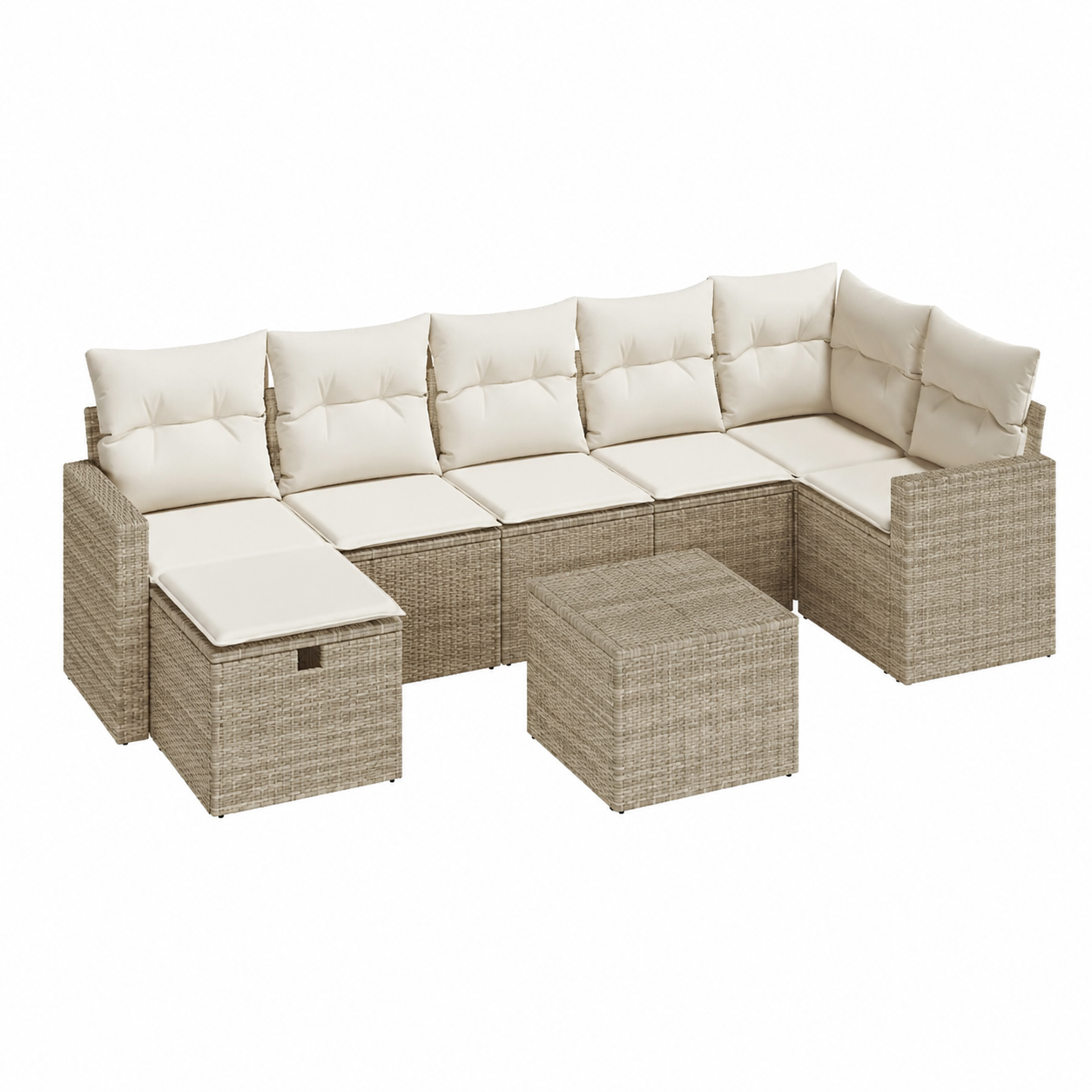 Ensemble d'extérieur 8 pièces avec coussins en résine beige