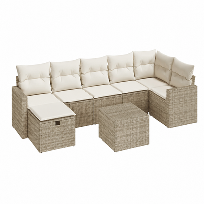 Ensemble d'extérieur 8 pièces avec coussins en résine beige