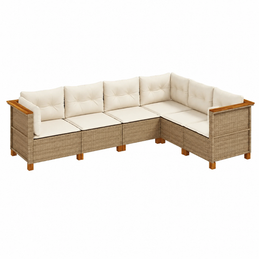 Ensemble de mobilier de jardin 7 pièces avec coussins beiges