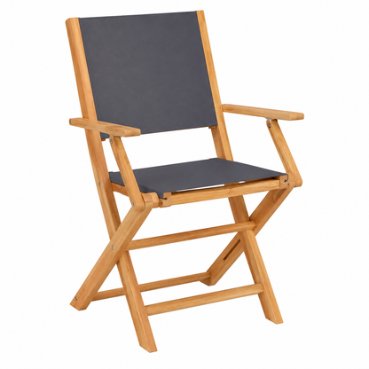 Lot de 2 chaises d'extérieur anthracite en bois massif d'acacia avec tissu