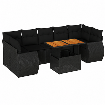 Ensemble de mobilier extérieur 8 pièces avec coussins noirs en résine