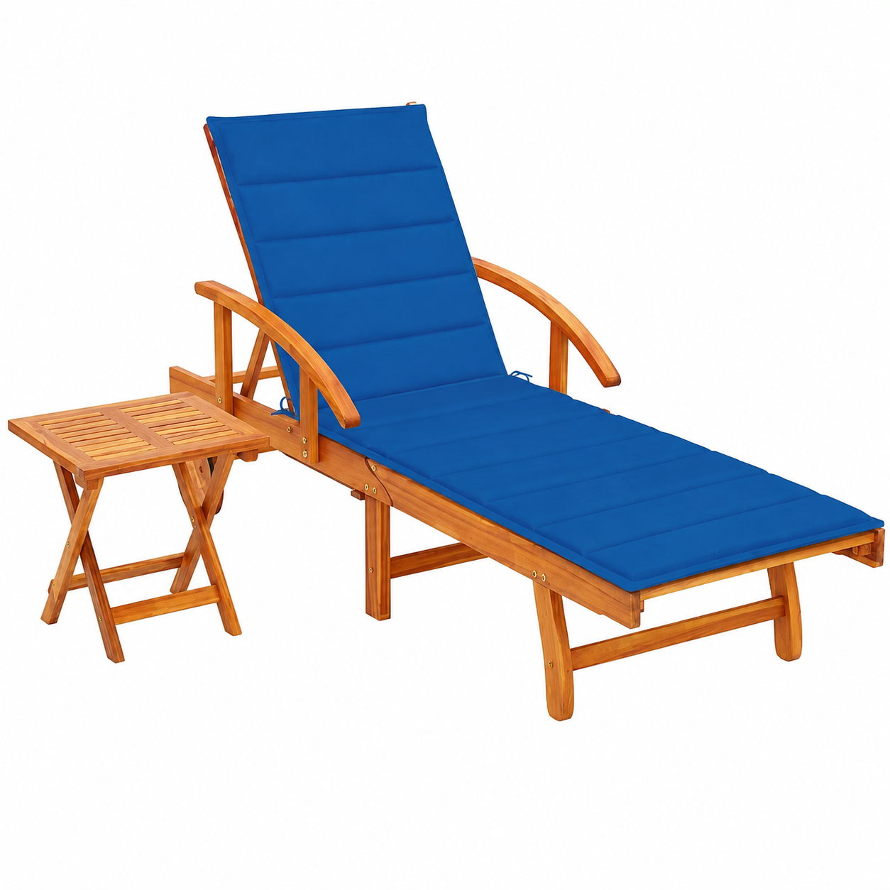 Ensemble de chaise longue et table de jardin avec coussin en bois d'acacia