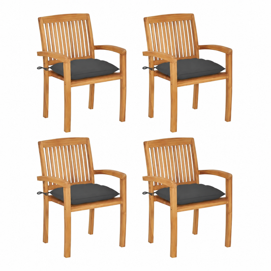 Lot de 4 chaises de jardin empilables avec coussins en teck