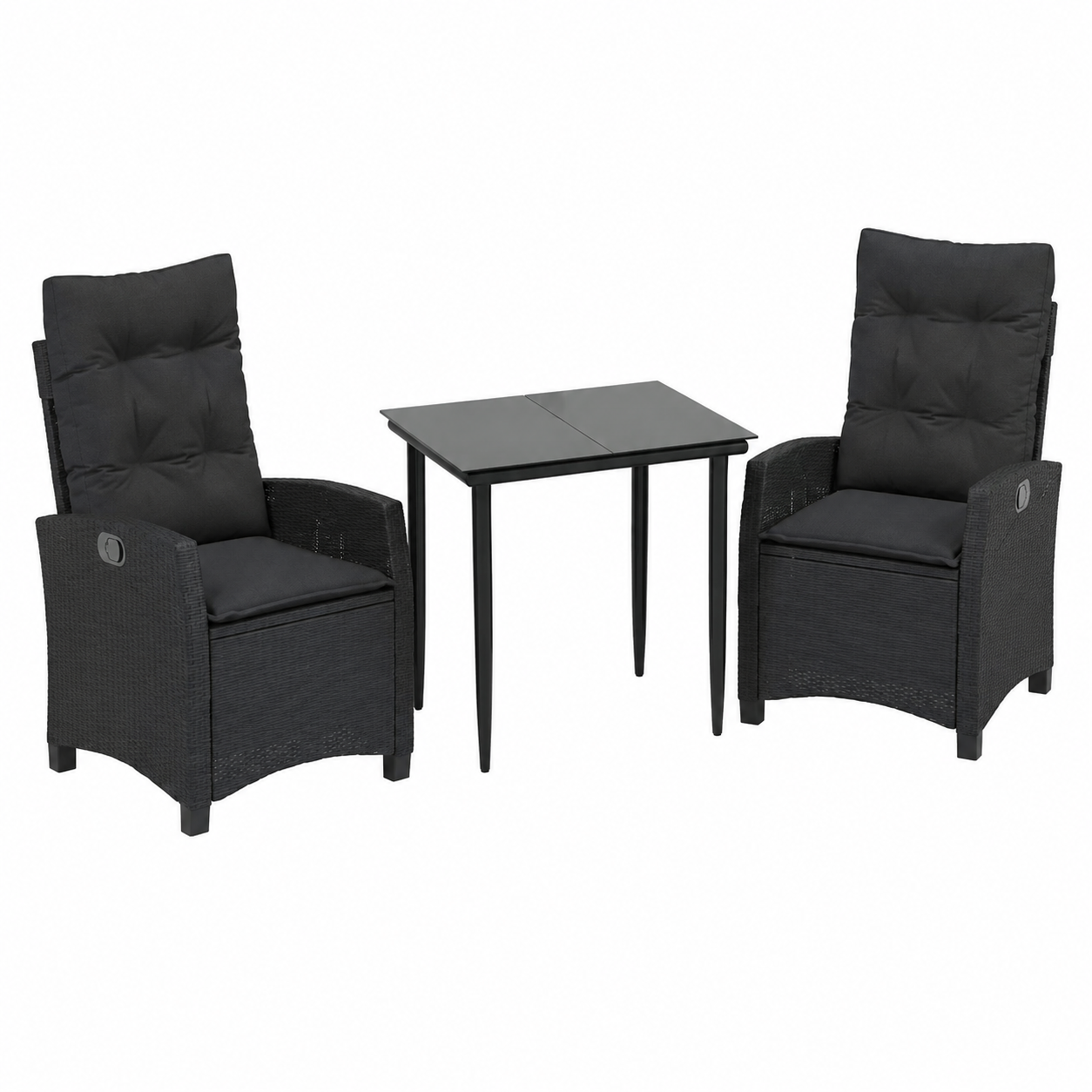 Ensemble de mobilier de jardin avec coussins, 3 pièces, noir