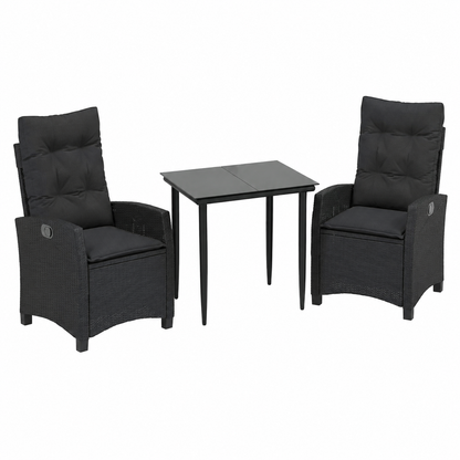 Ensemble de mobilier de jardin avec coussins, 3 pièces, noir