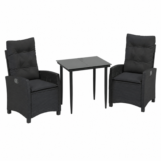 Ensemble de mobilier de jardin avec coussins, 3 pièces, noir