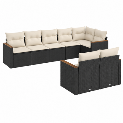 Ensemble de mobilier extérieur 8 pièces avec coussins noirs