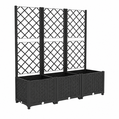 Bac à fleurs avec treillis noir 120x40x136 cm