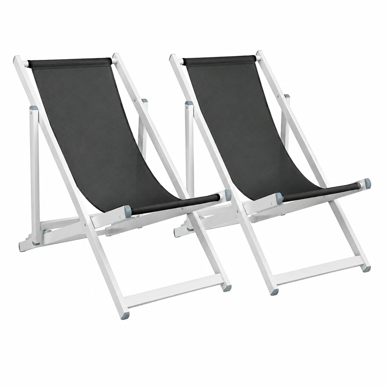 Ensemble de 2 Chaises de Plage Pliantes en Aluminium Noir
