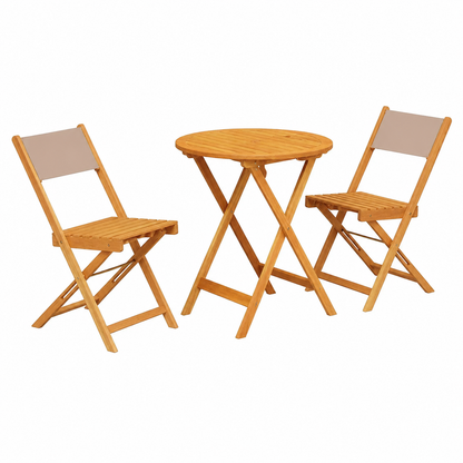 Ensemble de bistro 3 pièces en tissu taupe et bois massif