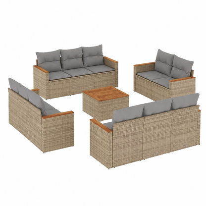 Ensemble de mobilier d'extérieur 13 pièces en résine tressée beige