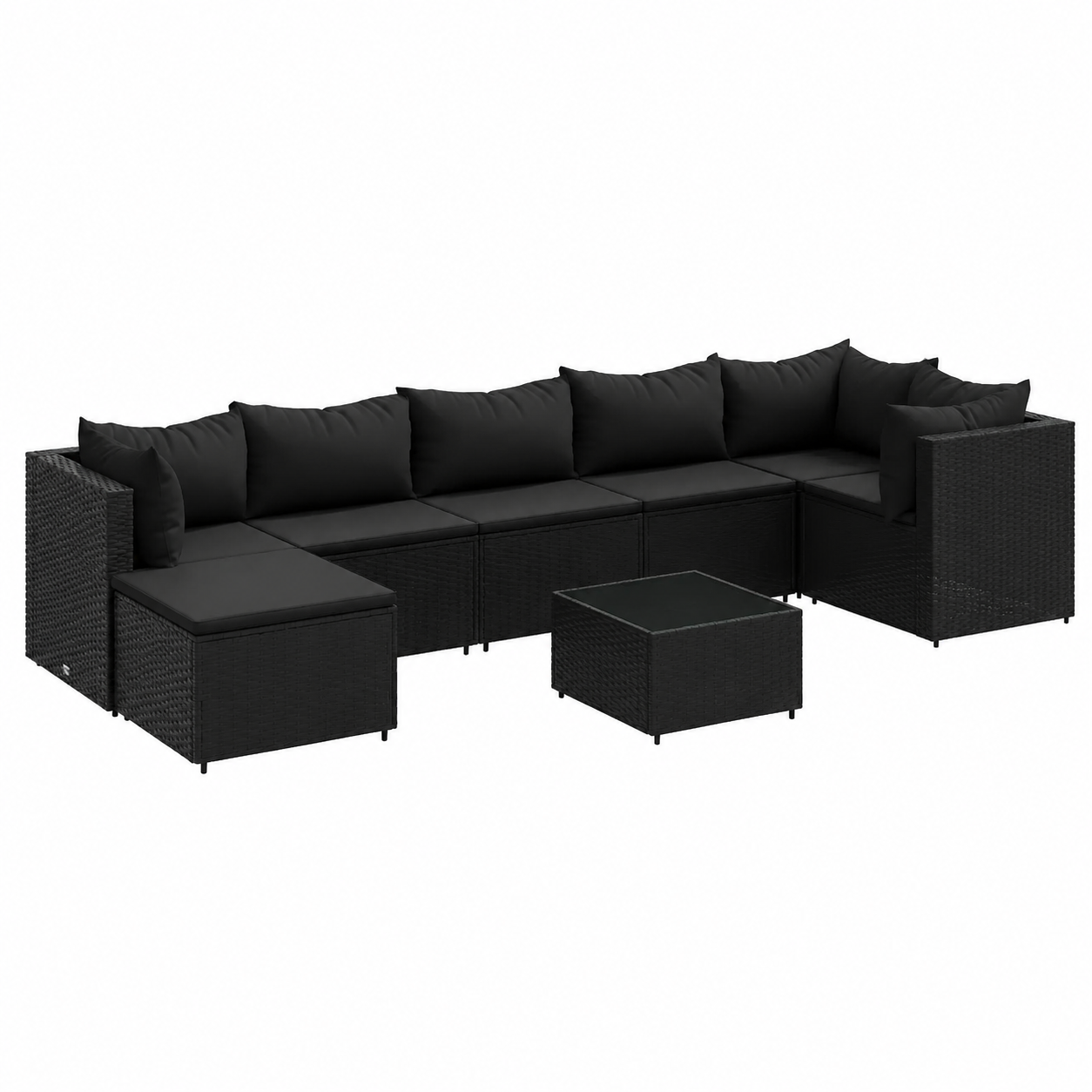Ensemble de mobilier de jardin 8 pièces avec coussins noirs en résine tressée