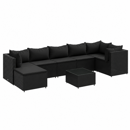 Ensemble de mobilier de jardin 8 pièces avec coussins noirs en résine tressée