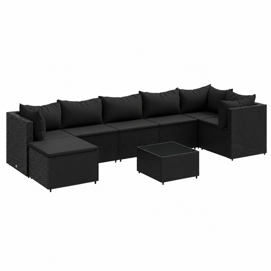 Ensemble de mobilier de jardin 8 pièces avec coussins noirs en résine tressée