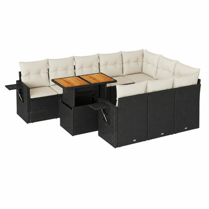 Ensemble de mobilier de jardin en résine tressée avec coussins noirs