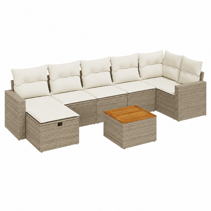Ensemble d'extérieur 8 pièces avec coussins en résine beige