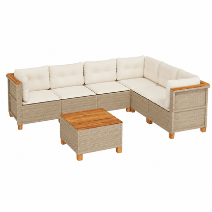 Ensemble de mobilier de jardin 7 pièces avec coussins beiges