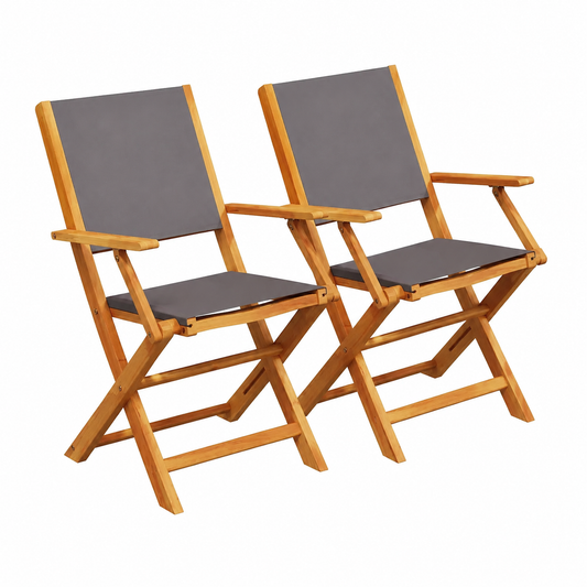 Lot de 2 chaises d'extérieur anthracite en bois massif d'acacia avec tissu
