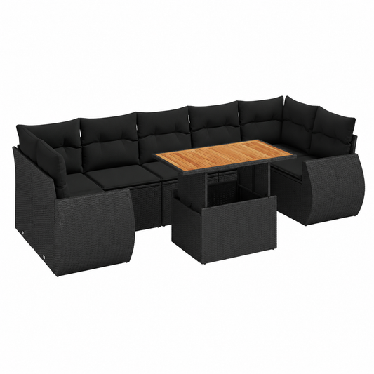 Ensemble de mobilier extérieur 8 pièces avec coussins noirs en résine