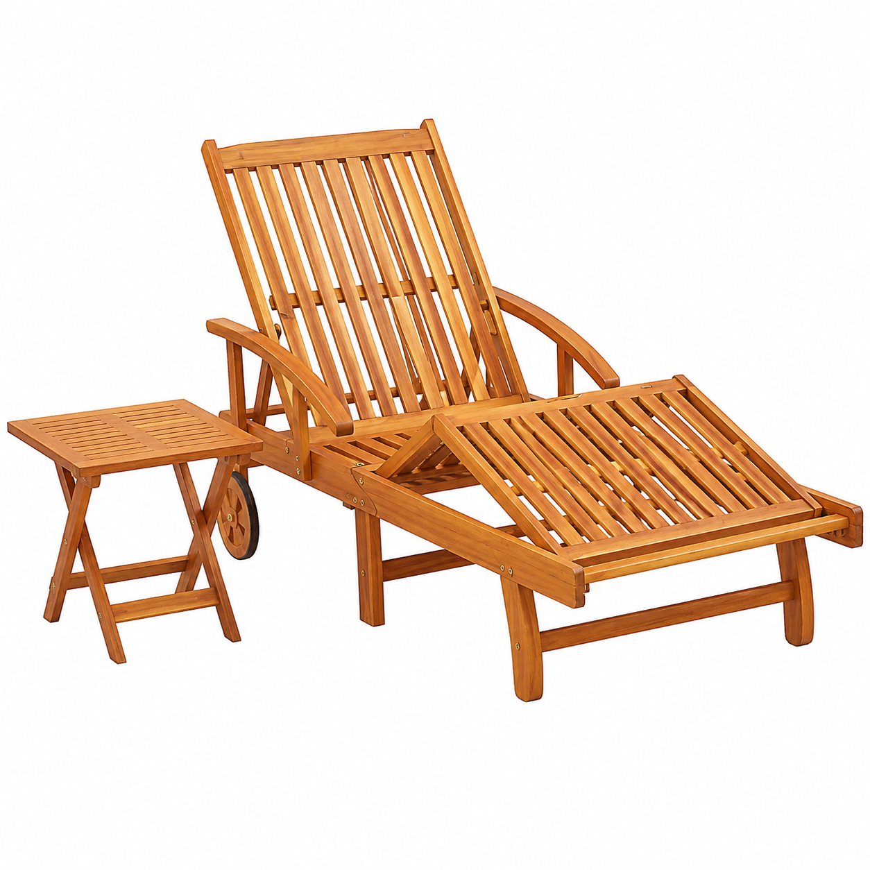 Ensemble de chaise longue et table de jardin avec coussin en bois d'acacia