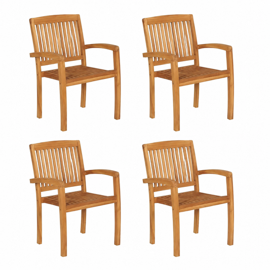 Lot de 4 chaises de jardin empilables avec coussins en teck