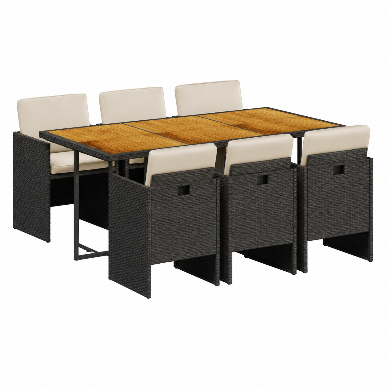 Ensemble de jardin avec coussins 7 pièces en résine tressée noire