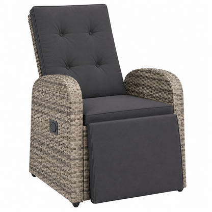 Ensemble de deux chaises de jardin inclinables avec coussins gris en résine tressée