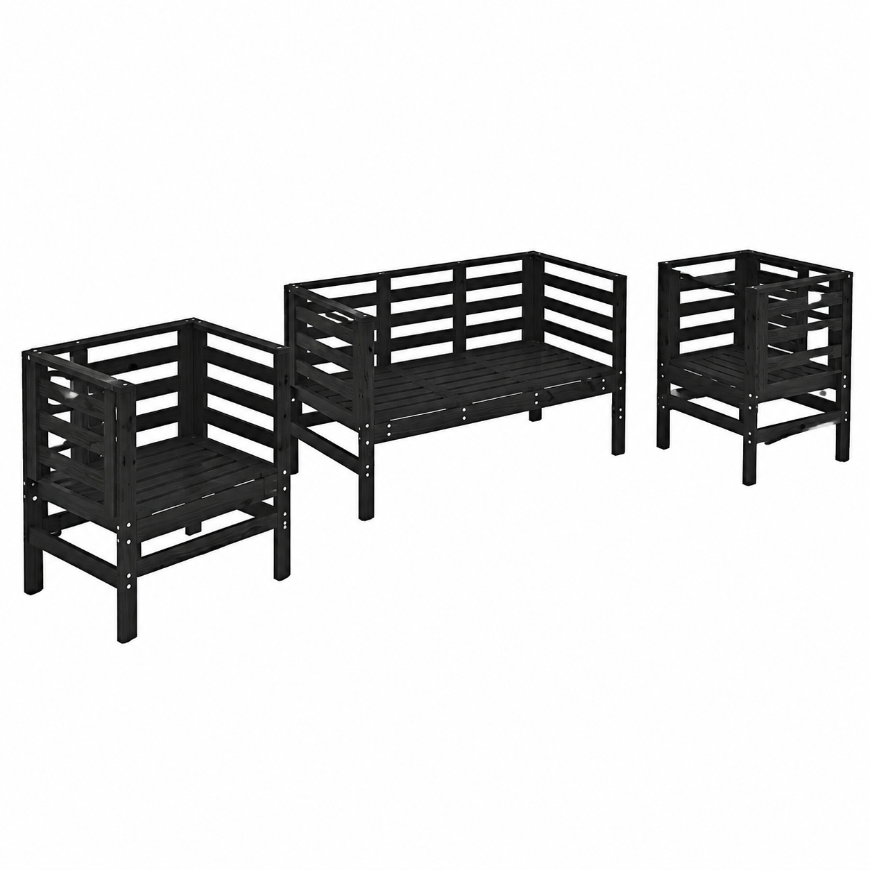 Ensemble de mobilier de jardin 3 pièces en pin massif noir