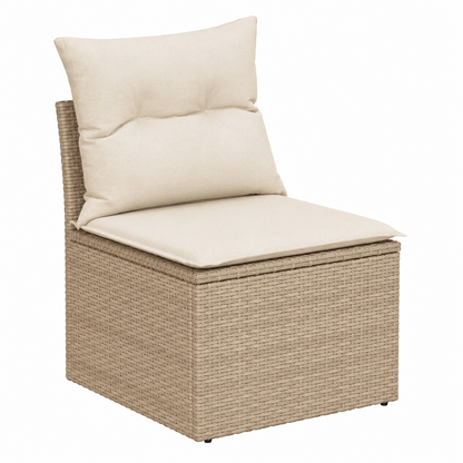 Ensemble de meubles de jardin en résine tressée beige 7 pièces avec coussins
