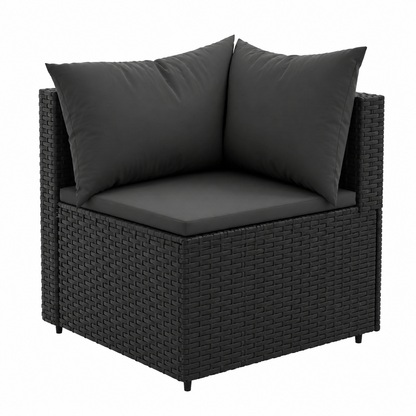 Ensemble de mobilier de jardin 8 pièces avec coussins noirs en résine tressée