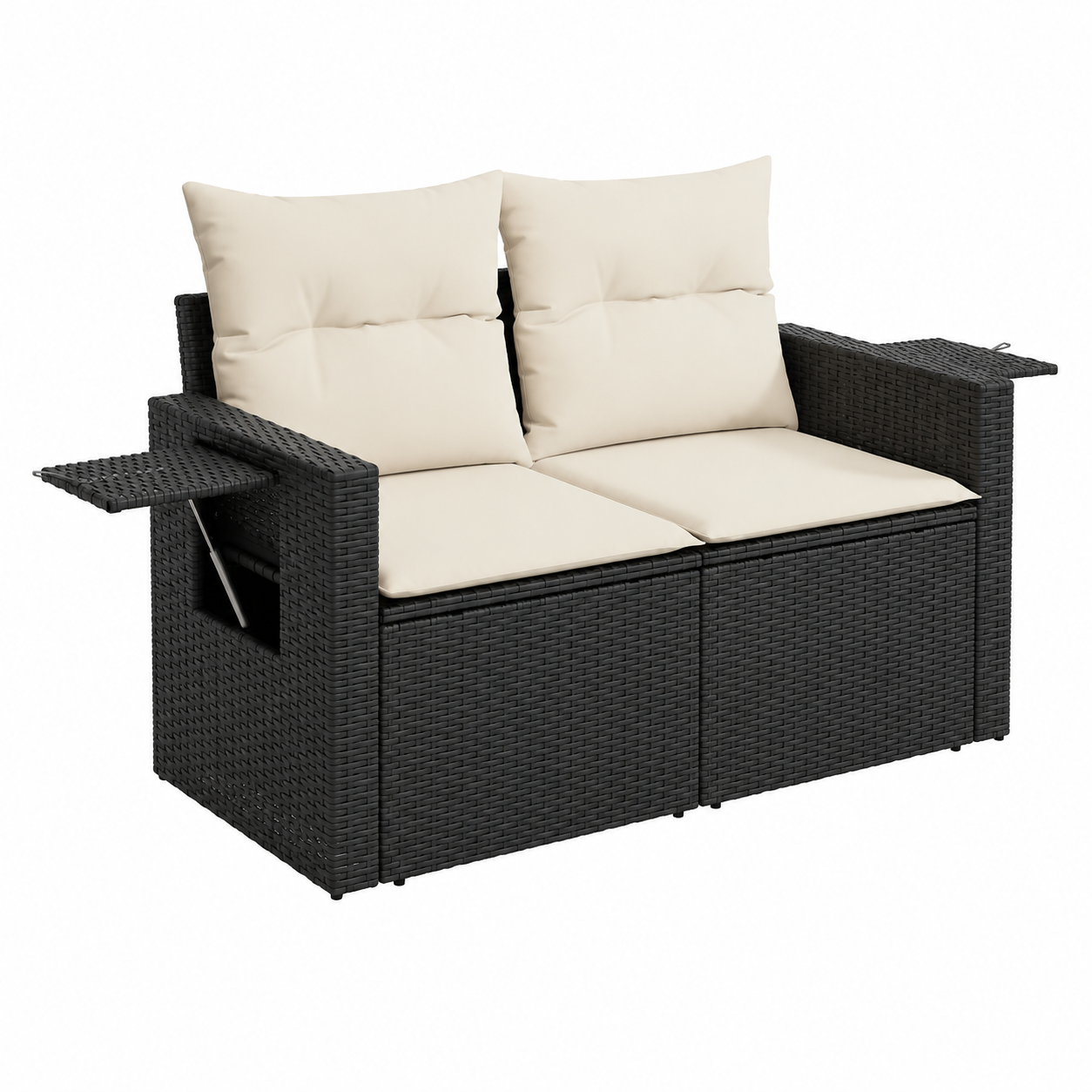 Ensemble de mobilier de jardin en résine tressée avec coussins noirs