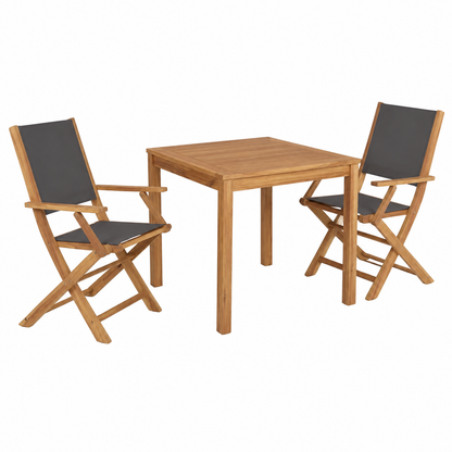 Lot de 2 chaises d'extérieur anthracite en bois massif d'acacia avec tissu