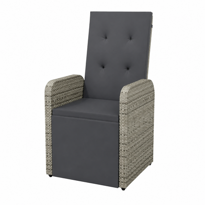 Ensemble de deux chaises de jardin inclinables avec coussins gris en résine tressée