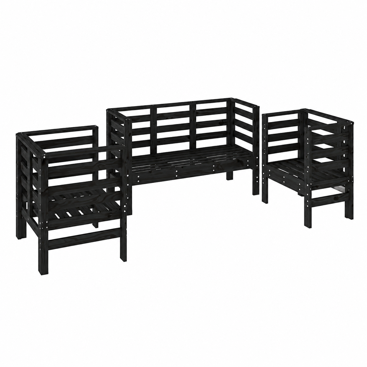 Ensemble de mobilier de jardin 3 pièces en pin massif noir