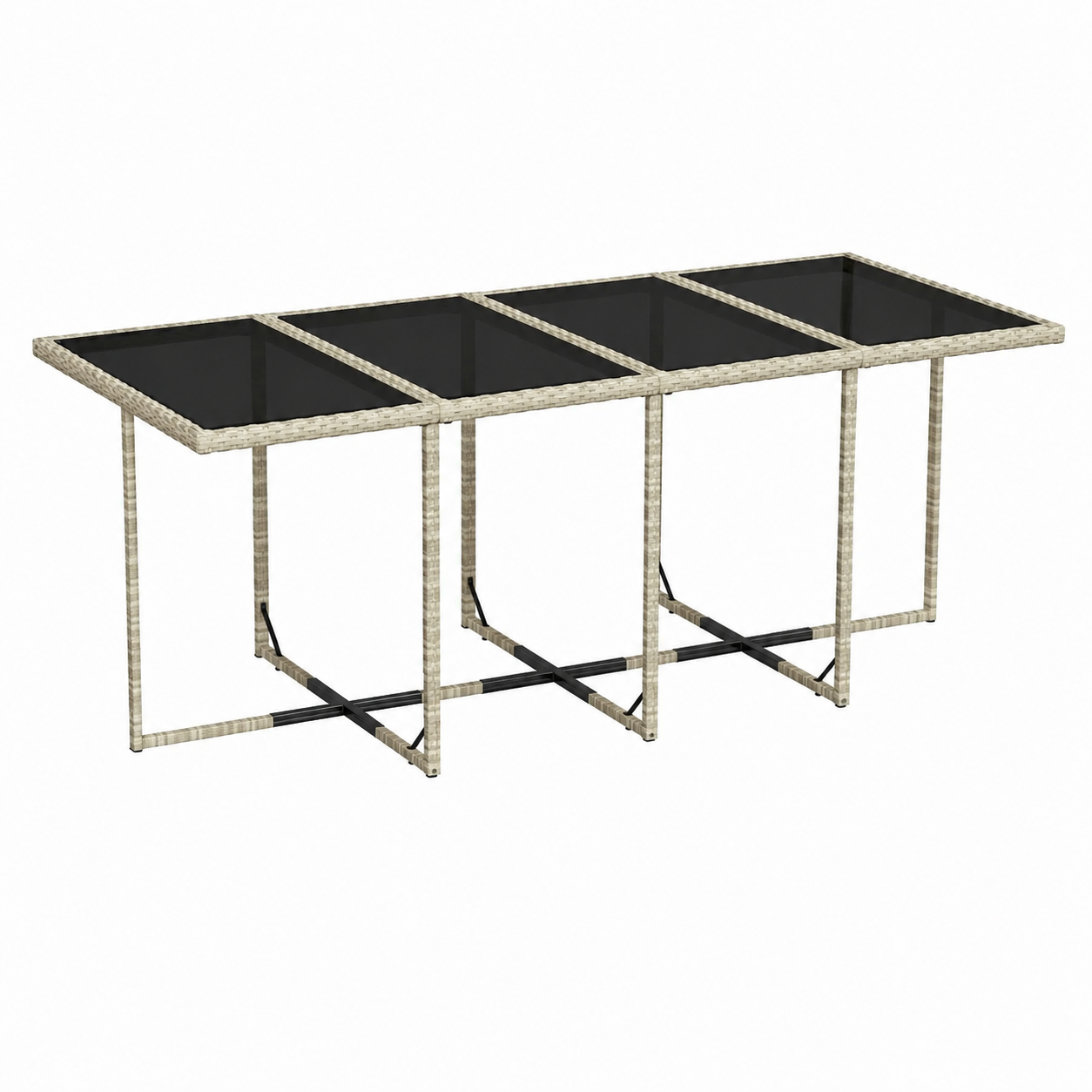 Set de salon de jardin 9 pièces avec coussins gris clair en rotin