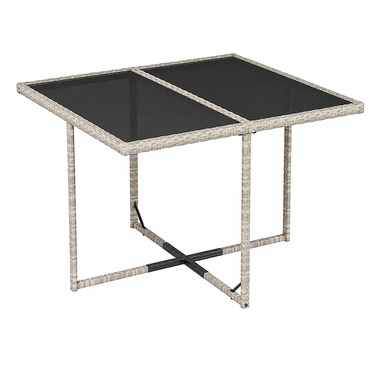 Ensemble de salle à manger d'extérieur en rotin gris clair 9 pièces avec coussins
