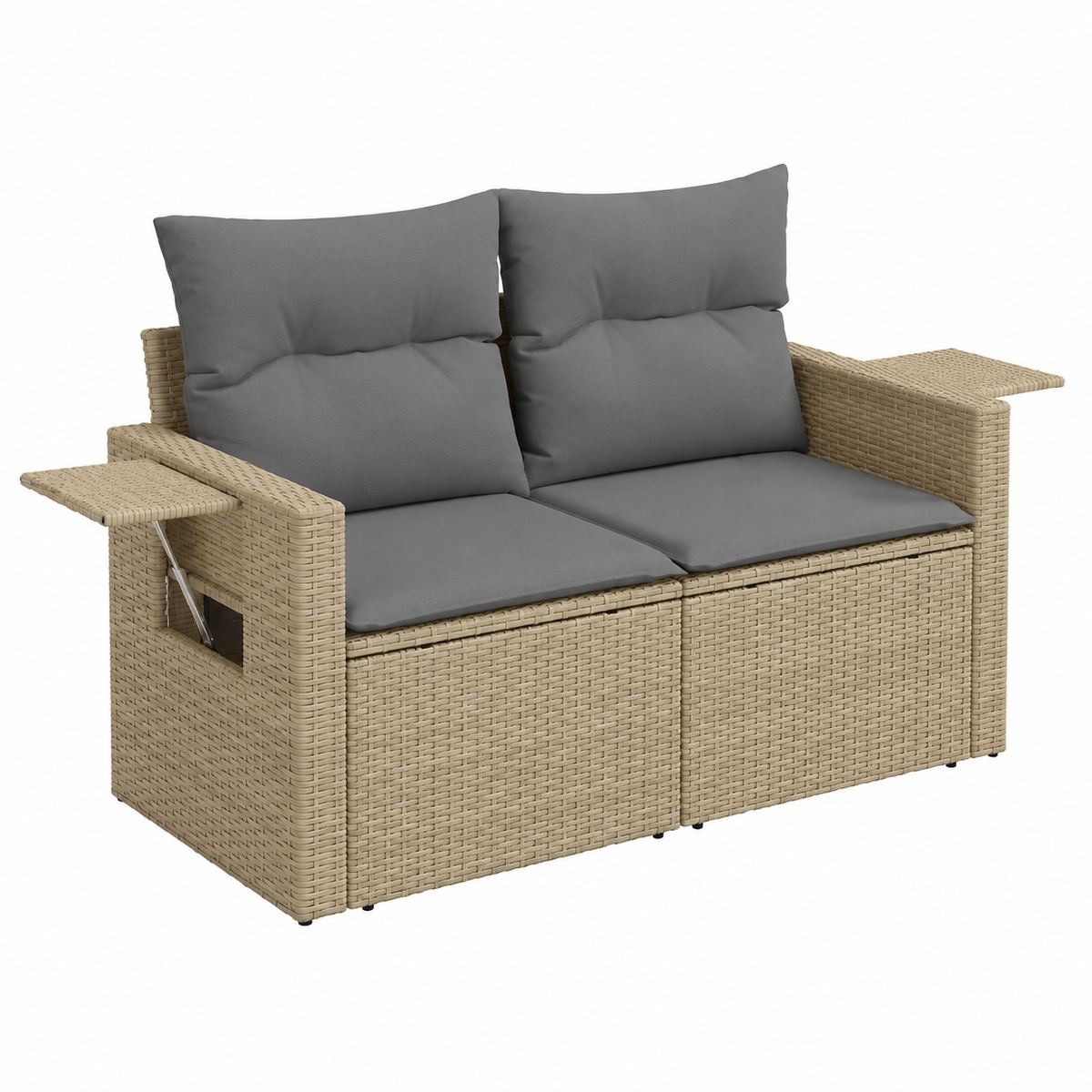 Ensemble d'extérieur 7 pièces avec coussins en résine tressée beige